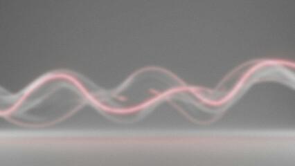 Abstract gray background with an illuminated blurry pink and white waveform pattern