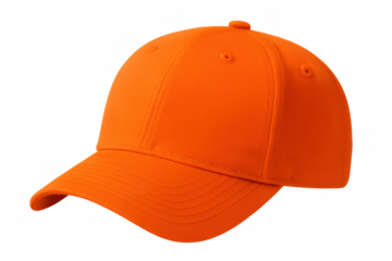 Classic orange baseball cap isolated on transparent background, ideal for showcasing designs and logos