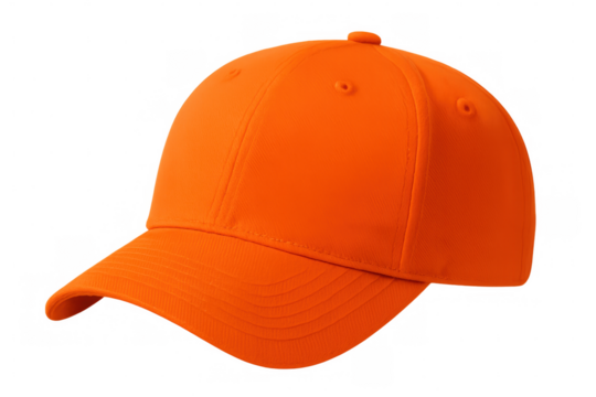 Classic orange baseball cap isolated on transparent background, ideal for showcasing designs and logos