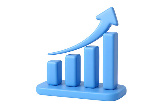 3d growth chart icon with blue bar graph and upward arrow isolated on transparent background