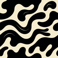 Abstract Black and Cream Organic Wave Seamless Pattern Background