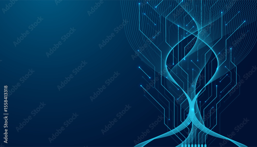Poster Motherboard tree concept of network technology background. Futuristic circuitry flow element. Database branch information software coding. Big data semiconductor technology. Vector illustration.