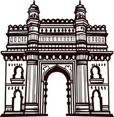 Obraz premium Hand drawn historical arch monument with intricate details and symmetric arched entrance on white background