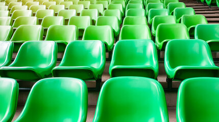 Obraz premium Vibrant green seats arranged in perfect symmetry within a modern stadium setting