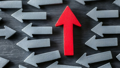 Red arrow pointing up with grey arrows