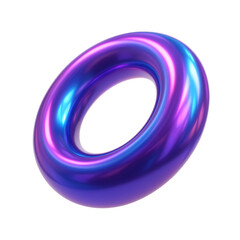 3D illustration of a shiny abstract blue and purple torus ring in smooth shape, isolated on transparent background