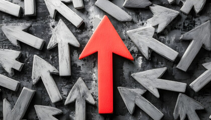 Red arrow pointing up with grey arrows