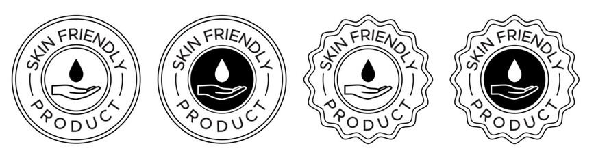 Skin Friendly Product Labels – Blue Circular Vector Emblem with Hand and Droplet Icon for Product and Informational Labels
