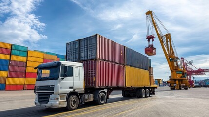 Truck loading containers at a port