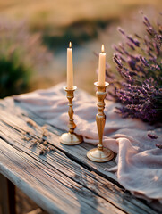 Thin Gold Candle Holders With Cream Taper Candles