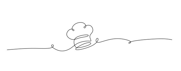 One single line drawing of chef hat or cap for restaurant vector graphic illustration. Elegant cafe badge concept. Modern continuous line draw design street food logotype 