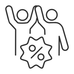 Referral discount linear icon. Friends and percentage symbol. Marketing strategy. Loyalty program. Special offer. Thin line illustration. Contour symbol. Vector outline drawing. Editable stroke