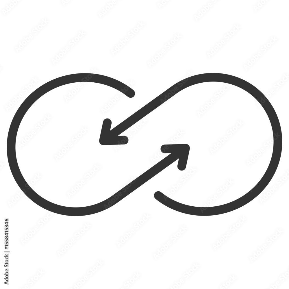 Poster Infinite loop linear icon. Ongoing process. Seamless integration. Continuous cycle. Arrows as infinity symbol. Thin line illustration. Contour symbol. Vector outline drawing. Editable stroke