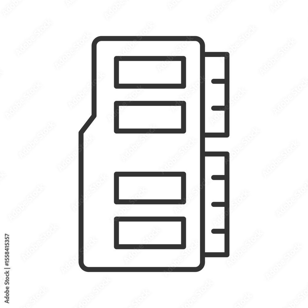 Poster memory card linear icon. electronic storage device. digital data. sd card. memory chip. data managem