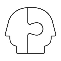 Human connection linear icon. Two interlocking heads. Puzzle pieces. Integration and collaboration concept. Thin line illustration. Contour symbol. Vector outline drawing. Editable stroke