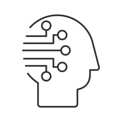 Artificial intelligence linear icon. Machine learning. Human head and circuit lines. Futuristic concept. Thin line illustration. Contour symbol. Vector outline drawing. Editable stroke