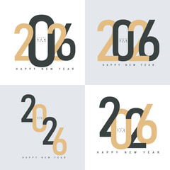  Stylish 2026 New Year vector set with modern typography in black and gold. Perfect for cards, banners, and festive designs with a clean, minimalist aesthetic.Vector design