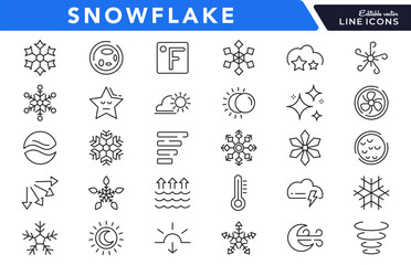 Snowflake line icon set. Clouds, illustration, snow, icons, holiday, overcast, sunny, rainy, snowy, windy, Christmas pattern line icon set. Ui thin line icon pack.