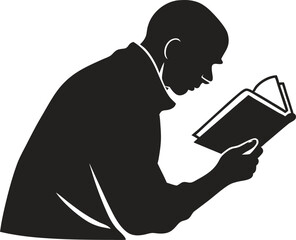 Vector art of silhouette of a man reading a book in profile