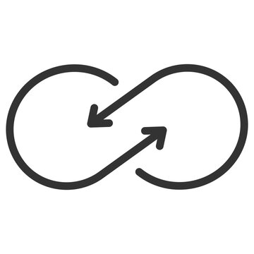 Infinite loop linear icon. Ongoing process. Seamless integration. Continuous cycle. Arrows as infinity symbol. Thin line illustration. Contour symbol. Vector outline drawing. Editable stroke