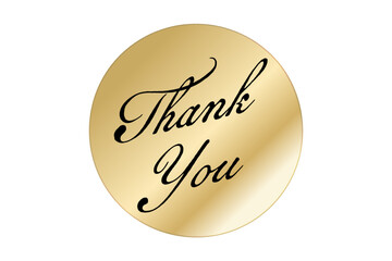 thank you - thank you word, text or lettering on gold tag. Vector script and handwritten typography. Thank you word for sticker, card, sign, banner. Isolated.
