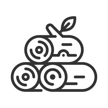 Logging linear icon. Tree cutting. Timber wood. Forest management. Wood harvest, processing and production. Thin line illustration. Contour symbol. Vector outline drawing. Editable stroke