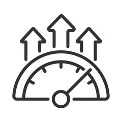 Efficiency meter pixel perfect linear icon. Productivity increase, speedometer. Credit score, metric improvement. Thin line illustration. Contour symbol. Vector outline drawing. Editable stroke