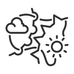 Fototapeta premium Weather fronts linear icon. Changing weather conditions. Atmospheric science. Meteorology. Sun, cloud and dynamic lines. Thin line illustration. Contour symbol. Vector outline drawing. Editable stroke