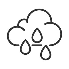 Rain linear icon. Cloud and raindrops. Rainy weather and precipitation. Weather forecast. Meteorology. Thin line illustration. Contour symbol. Vector outline drawing. Editable stroke