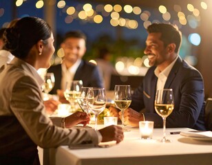 Business people dining at night