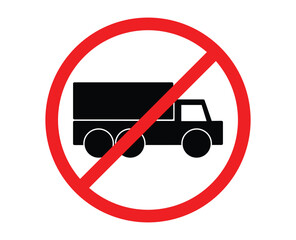 Trucks are prohibited from parking. Trucks are prohibited from passing. No truck sign. A red circle with a line through no trucks