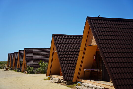 The bungalow. Beach houses on the shore of Lake Balkhash. Summer vacation.