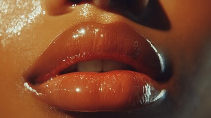 Obraz premium A close-up of full lips with a natural glossy sheen, soft and hydrated 