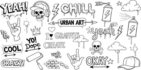 Hand-drawn vector graffiti illustrations. Graffiti cartoons, doodles. Perfect for apparel prints, posters, and stickers