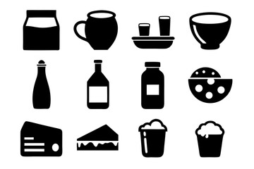 Dairy, Drink, and Food Icons Black Glyph Set