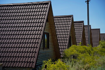 The bungalow. Beach houses on the shore of Lake Balkhash. Summer vacation.