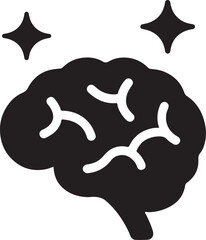 Silhouette icon of brain with sparkles representing mental health benefits, emotional well-being, and self-care.