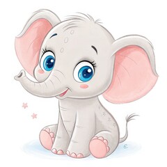 Naklejka premium Cute Baby Elephant Cartoon with Big Blue Eyes Isolated on Transparent Background