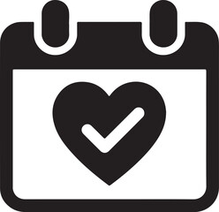 Silhouette icon of calendar with checkmark representing paid time off, approved leave, and employee vacation scheduling.