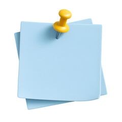 3d pinned note icon with blue paper sheets and yellow push pin isolated on transparent background