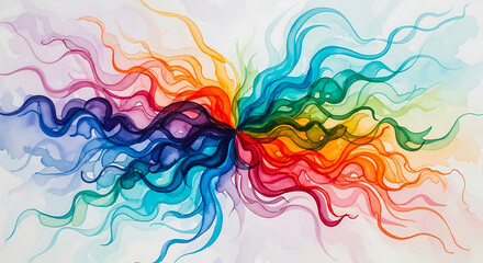Fototapeta premium Vibrant rainbow-colored tendrils spread out in a mesmerizing abstract pattern.