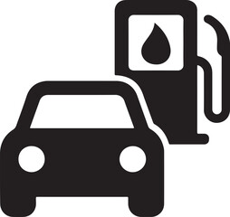 Silhouette icon of car with fuel symbol representing transport allowance, mileage benefits, or commuting support.