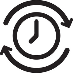 Silhouette icon of a clock with arrows symbolizing flexible work hours. Perfect for schedules, time, or HR themes.