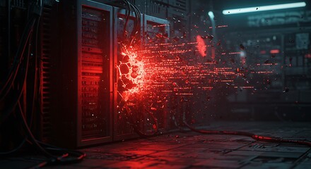 Obraz premium Dystopian Cyberpunk Data Breach and System Meltdown. (AI Generated)