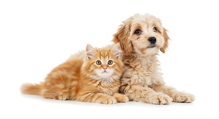 Obraz premium Adorable Kitten and Puppy Best Friends