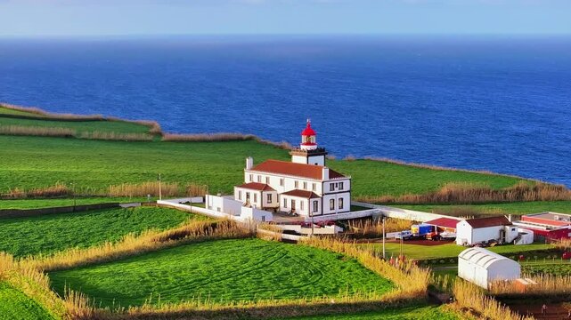Aerial view of Farol da Ponta do Arnel, Portugal.