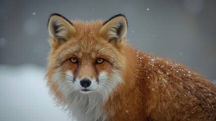 Fototapeta premium Red Fox in Snow, Winter Fox Portrait, Wild Fox in Snowy Forest