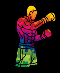 Kickboxing Boxing Sport Boxer Action Graffiti Muay Thai Cartoon Graphic Vector