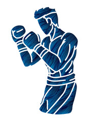 Kickboxing Boxing Sport Boxer Action Muay Thai Cartoon Graphic Vector