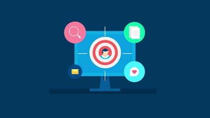Computer screen displaying a targeting icon, representing audience targeting through SEO, social media, email, and content marketing strategies.